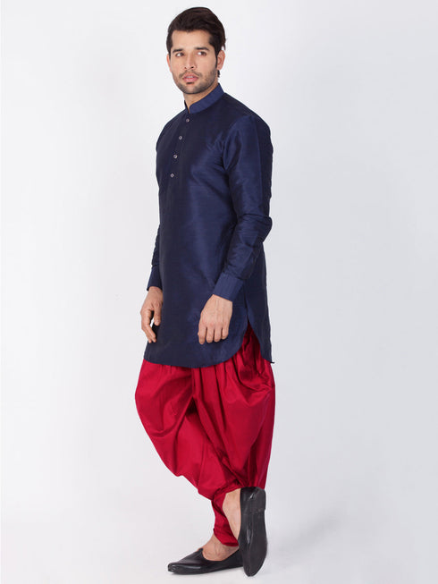 Vastramay Vastramay Men's Blue Silk Blend Curved Kurta Dhoti Set